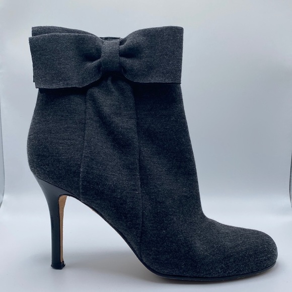 KATE SPADE WOMEN’S BOW FABRIC ANKLE HEEL BOOTIES GRAY SZ 7 - Picture 1 of 12